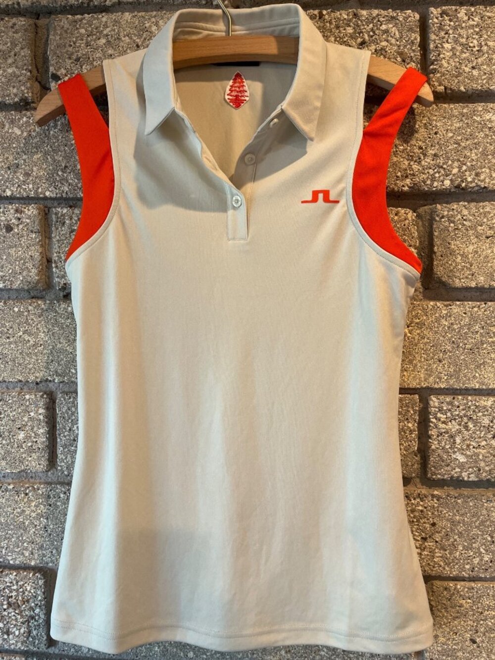 J.Lindeberg Womens Sleeveless Polo Shirt Cream & Red Size S
